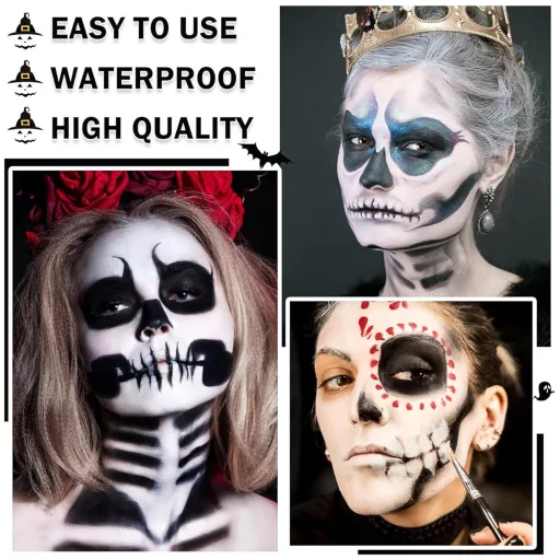 Sunshine smile 140g Set de Vopsea pentru Față - Culori Negru, Alb, Roșu - Machiaj de Carnaval, Halloween pentru Copii și Adulți - Machiaj Scenic