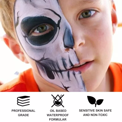 Sunshine smile 140g Set de Vopsea pentru Față - Culori Negru, Alb, Roșu - Machiaj de Carnaval, Halloween pentru Copii și Adulți - Machiaj Scenic