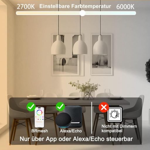 iLC G80 Okos LED Izzó E27 6W Alexa Kompatibilis Szabályozható Színhőmérséklet 2700K-6000K Nappali Szoba 4 Darabos Csomag