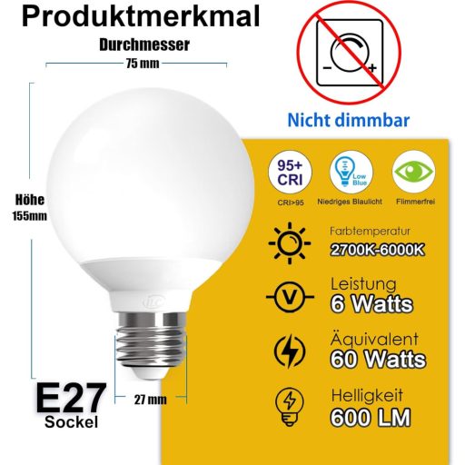 iLC G80 Okos LED Izzó E27 6W Alexa Kompatibilis Szabályozható Színhőmérséklet 2700K-6000K Nappali Szoba 4 Darabos Csomag