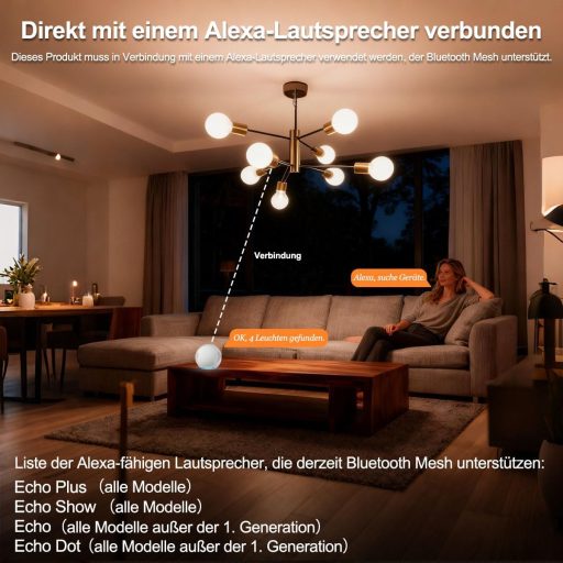 Bec LED Inteligent iLC G80 E27 6W, Compatibil Alexa, Dimmabil, Temperatură Culoare Reglabilă 2700K-6000K, Cameră de Zi, Set 4 Bucăți