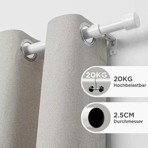 Joydeco DEY2A, galerie reglabilă albă pentru perdea, 81-198 cm, aluminiu, cu opritoare.