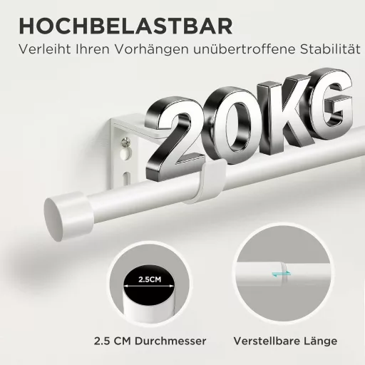 Joydeco DEY2A, galerie reglabilă albă pentru perdea, 81-198 cm, aluminiu, cu opritoare.