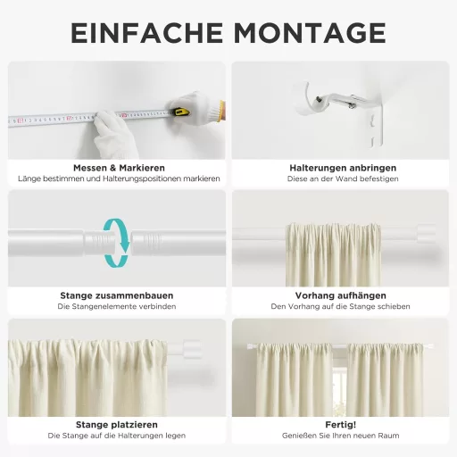 Joydeco DEY2A, galerie reglabilă albă pentru perdea, 81-198 cm, aluminiu, cu opritoare.