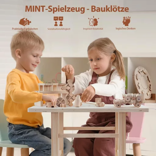 Edyfico TGZ101 5 az 1-ben Fa Gyerek Munkapad 83 Építőelemmel - Kreatív Asztalos Játék 2 Éves Kortól Fiúknak és Lányoknak, Tárolófiókkal
