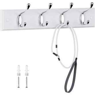   LaFleur moderna vješalica za odjeću od drva s 4 kukice, bijela, zidna, 40 cm