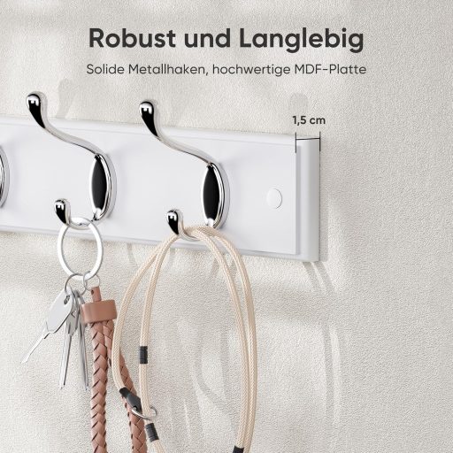 LaFleur moderna vješalica za odjeću od drva s 4 kukice, bijela, zidna, 40 cm