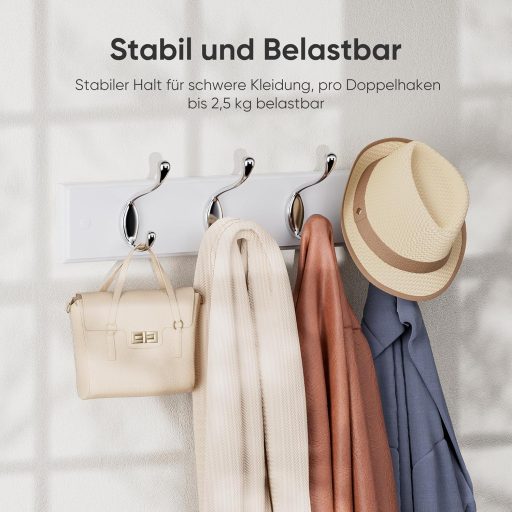 LaFleur moderna vješalica za odjeću od drva s 4 kukice, bijela, zidna, 40 cm