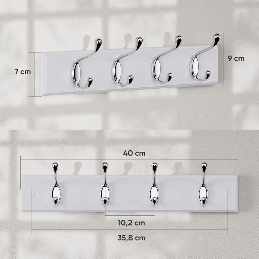 LaFleur moderna vješalica za odjeću od drva s 4 kukice, bijela, zidna, 40 cm