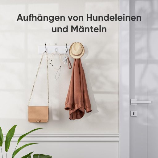 LaFleur moderna vješalica za odjeću od drva s 4 kukice, bijela, zidna, 40 cm