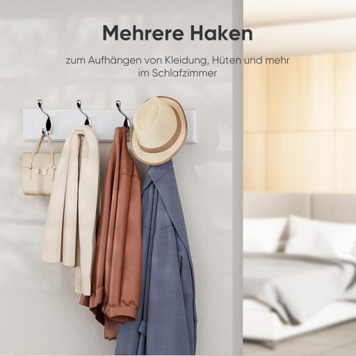 LaFleur moderna vješalica za odjeću od drva s 4 kukice, bijela, zidna, 40 cm