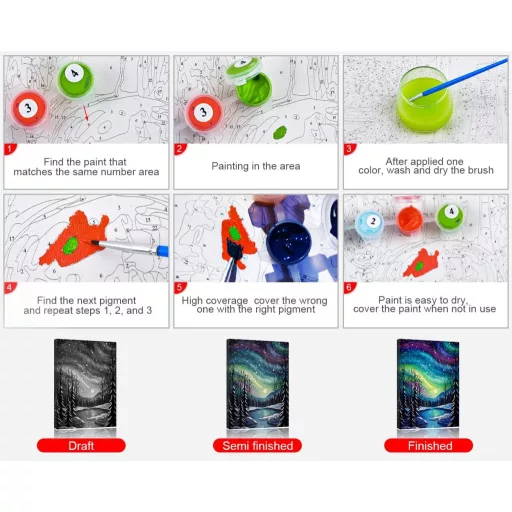 TISHIRON Sarki Fény Digitális Számfestő Készlet Felnőtteknek - Erdei Absztrakt Akril Festmény DIY Szett, 16 x 20 cm