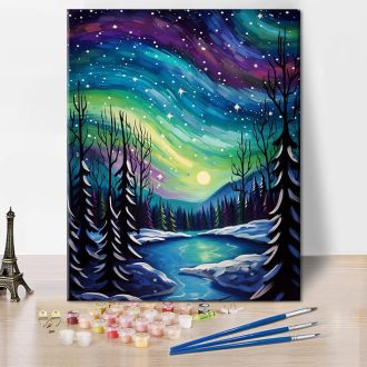   TISHIRON Set za slikanje po brojevima za odrasle – 16 x 20 cm Akrilno slikanje na platnu, Apstraktni šumski motiv, s 3 kista i setom boja