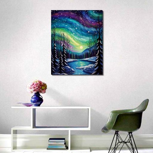 TISHIRON Set za slikanje po brojevima za odrasle – 16 x 20 cm Akrilno slikanje na platnu, Apstraktni šumski motiv, s 3 kista i setom boja