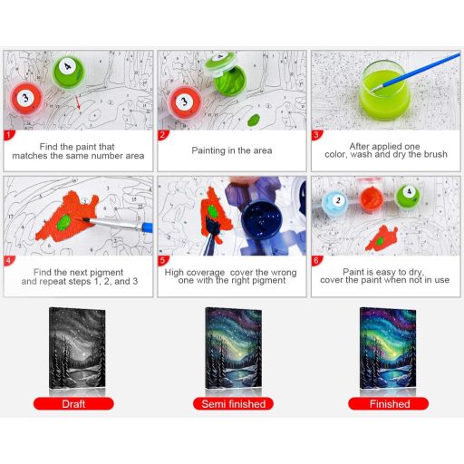 TISHIRON Set Pictură pe Numere pentru Adulți - 16 x 20 cm, Pictură Acrilică pe Pânză, Model Abstract Pădure, cu 3 Pensule și Set de Vopsele