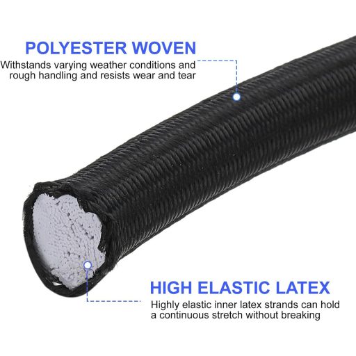 PATIKIL Bungee Shock Cord 12mm x 15m Poliészter Rugalmas Kötél Kajak Sátor Terhelésrögzítéshez