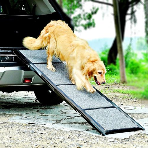 Skladacia rampa pre psa BestVida (160x44cm) - Do auta, SUV, terénneho vozidla - Protišmykový povrch, ľahká hliníková konštrukcia, Ex