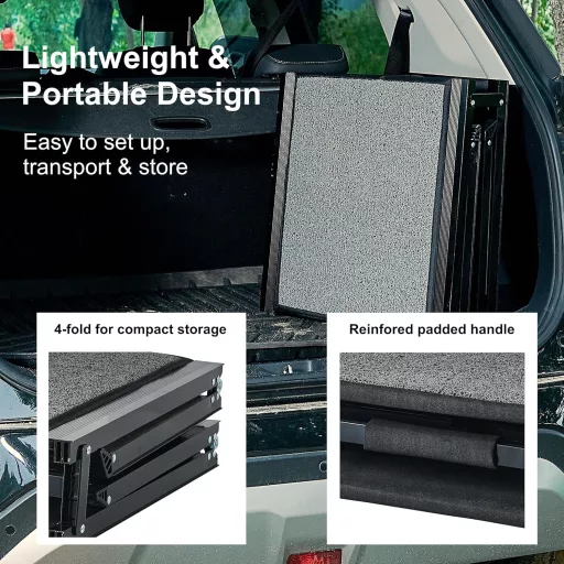 Rampă Pliabilă BestVida pentru Câini (160x44cm) - Pentru Mașină, SUV, Off-Road - Cu Suprafață Antiderapantă Tip Covor, Structură Ușoară din Aluminiu, Ex