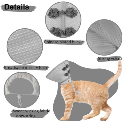 PetSmiler Macska Védőgallér - Puha Összehajtható Tölcsér, Könnyű Posztoperatív Gyógyulási Gallér Sérülések Után, Szürke XL