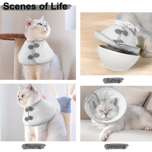 Guler de protecție pisici PetSmiler - Con moale pliabil, guler ușor de recuperare postoperatorie după leziuni, gri XL