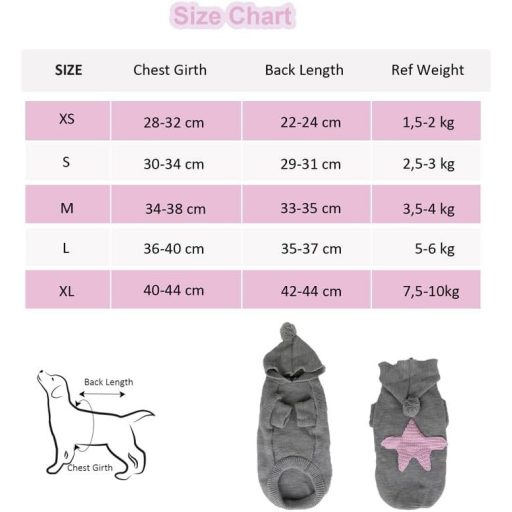 PetSmiler Pulover cu Glugă pentru Câini Mici - Haină Călduroasă Tricotată de Iarnă, Hanorac pentru Animale de Companie, 1,5-10 kg, Gri deschis, Mărimea L