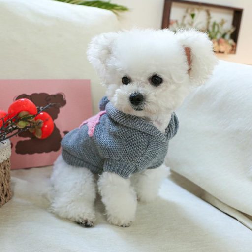 PetSmiler Pulover cu Glugă pentru Câini Mici - Haină Călduroasă Tricotată de Iarnă, Hanorac pentru Animale de Companie, 1,5-10 kg, Gri deschis, Mărimea L