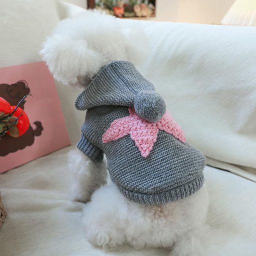 PetSmiler Pulover cu Glugă pentru Câini Mici - Haină Călduroasă Tricotată de Iarnă, Hanorac pentru Animale de Companie, 1,5-10 kg, Gri deschis, Mărimea L