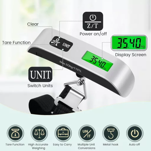 Digitálna váha na batožinu Brencco 50 kg, s podsvieteným LCD displejom a funkciou tara