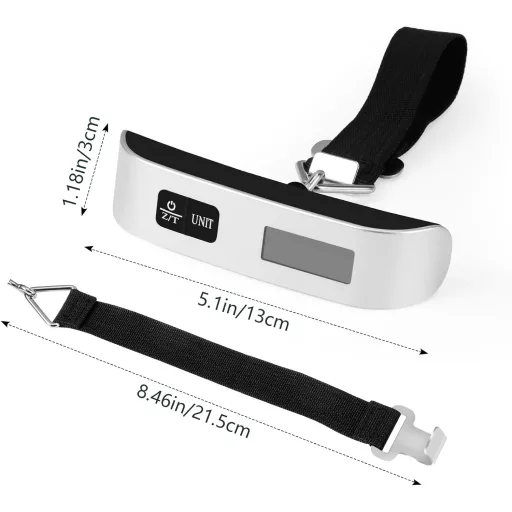 Brencco Digitális Bőröndmérleg 50kg, Háttérvilágított LCD Kijelzővel és Tara Funkcióval