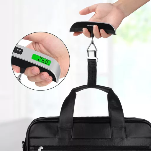 Brencco Digitális Bőröndmérleg 50kg, Háttérvilágított LCD Kijelzővel és Tara Funkcióval