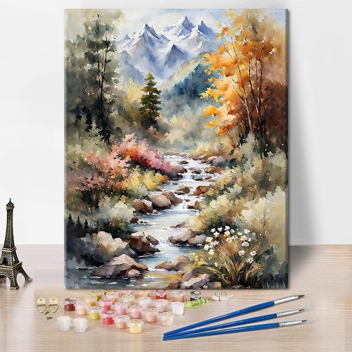 TISHIRON Számfestő Készlet Felnőtteknek - Erdei Tájkép Akril Festőkészlet 40x50 cm Vásznon, Keret Nélkül