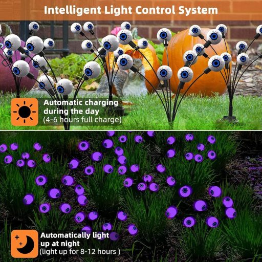 Sunshine smile Halloween napelemes kerti lámpa szett 2db LED szem dekoráció