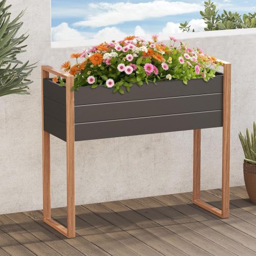 Grand patio Fém Magaságyás Kert - Időjárásálló Virágláda Drénlyukakkal, Erkélyre és Kültérre (100 x 38 x 91 cm, Fekete)