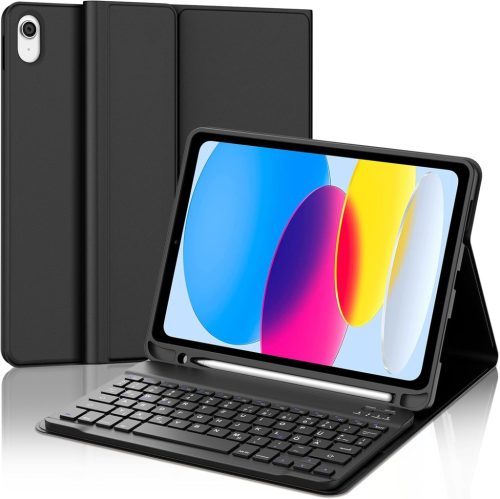 SENGBIRCH Bluetooth Billentyűzetes Tok iPad 10/11 Generációhoz - Levehető QWERTZ Német Billentyűzet, Tolltartóval, Fekete