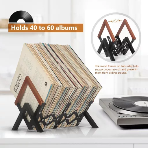JSVER Bővíthető Lemez Tároló Állvány - Fekete Vas Polc Vinylekhez, Albumokhoz és Könyvekhez, 60 LP Kapacitással