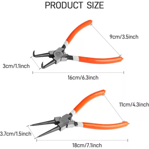 Set de clești pentru siguranțe Seeger UESDU, 2 bucăți, clește pentru siguranțe curbate și drepte.