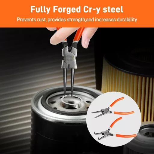 Set de clești pentru siguranțe Seeger UESDU, 2 bucăți, clește pentru siguranțe curbate și drepte.