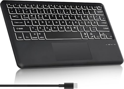 SENGBIRCH Bluetooth Billentyűzet Érintőpaddal - QWERTZ Német Kiosztás, 7 Színű Háttérvilágítás, Vezeték Nélküli, Windows/Android/iOS Kompati
