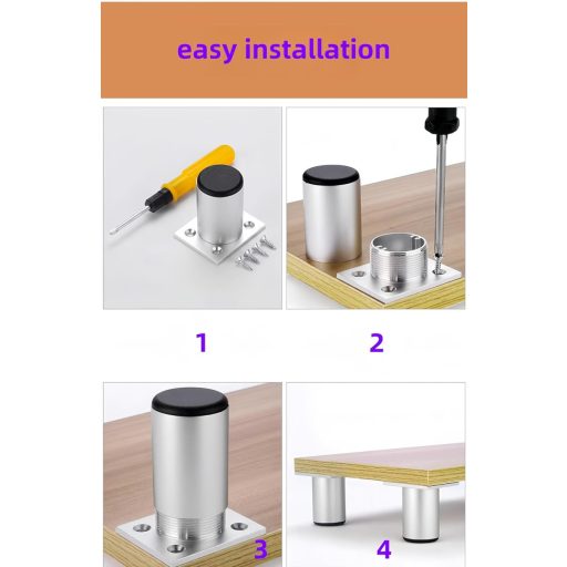 PUTOAHAO 4 darabos állítható bútor láb, alumínium, 38 mm átmérő, magasság állítható 0-15 mm