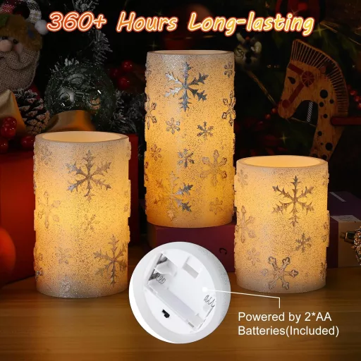 EXTSUD 3 darabos adventi dekoráció LED gyertyákkal, időzítővel, hópehelyes design