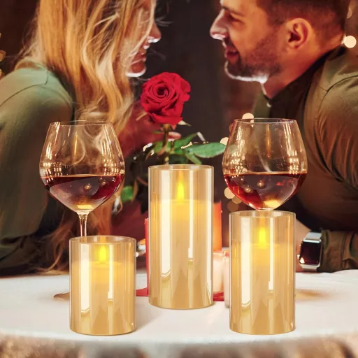 LED sviečky EXTSUD s diaľkovým ovládaním, 3 sklenené sviečky s nabíjacou stanicou a funkciou časovača