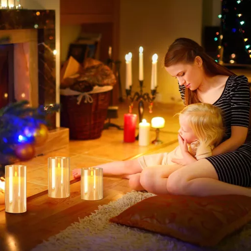 LED sviečky EXTSUD s diaľkovým ovládaním, 3 sklenené sviečky s nabíjacou stanicou a funkciou časovača