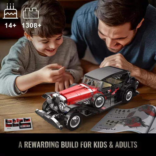 Stavebnica klasického športového auta Mould King 10114 - 1308 dielikov, kreatívny model pre zberateľov, červené vintage auto, pre deti a dospelých od 14 rokov