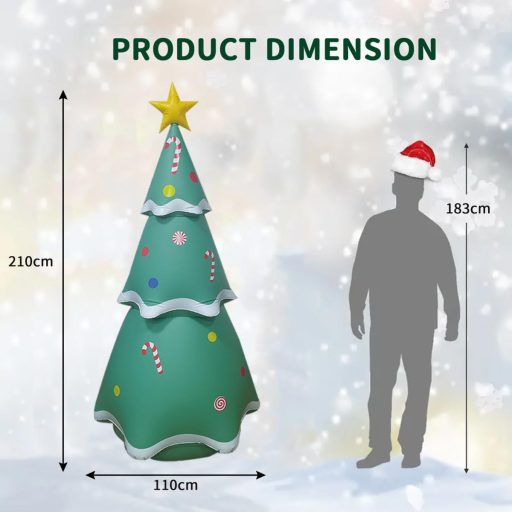 Kensbro 210 cm nafukovací vianočný stromček, 16 farieb, LED osvetlenie, vonkajšia dekorácia