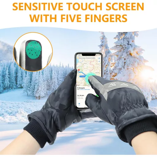 Mănuși de iarnă impermeabile seenlast, unisex, cu funcție touchscreen - Mănuși de schi din poliester, căptușite, rezistente la vânt, pentru drumeții și ciclism