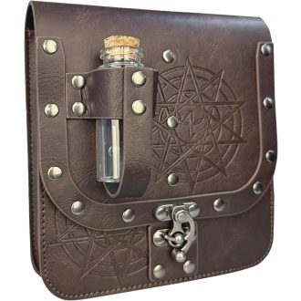   HiiFeuer Stredoveká alchymistická koženková kapsa na opasok s korkovou fľašou na elixíry - Fantasy čarodejnícka ľadvinka so 4 vreckami na halloweensky kostým (Hnedá)