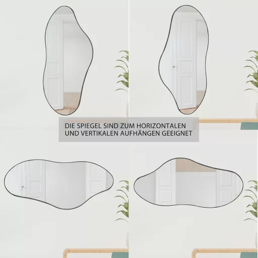 Ymahizax Oglindă de perete asimetrică 98x45 cm - Oglindă decorativă cu ramă metalică pentru baie, hol, living - Sticlă securizată