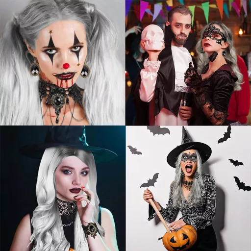 HEYIDAMAI Halloween Jelmez Szett 9 Részes Női Paróka Kiegészítőkkel Maszkkal