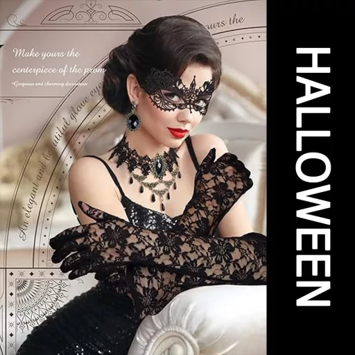 Set costum Halloween pentru femei HEYIDAMAI, 9 piese, cu perucă, accesorii și mască.