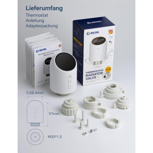 BEOK CONTROLS Termostat WiFi pentru Radiator TRV-705, Regulator Inteligent de Încălzire Digital, Compatibil cu Aplicația Tuya, Google și Alexa